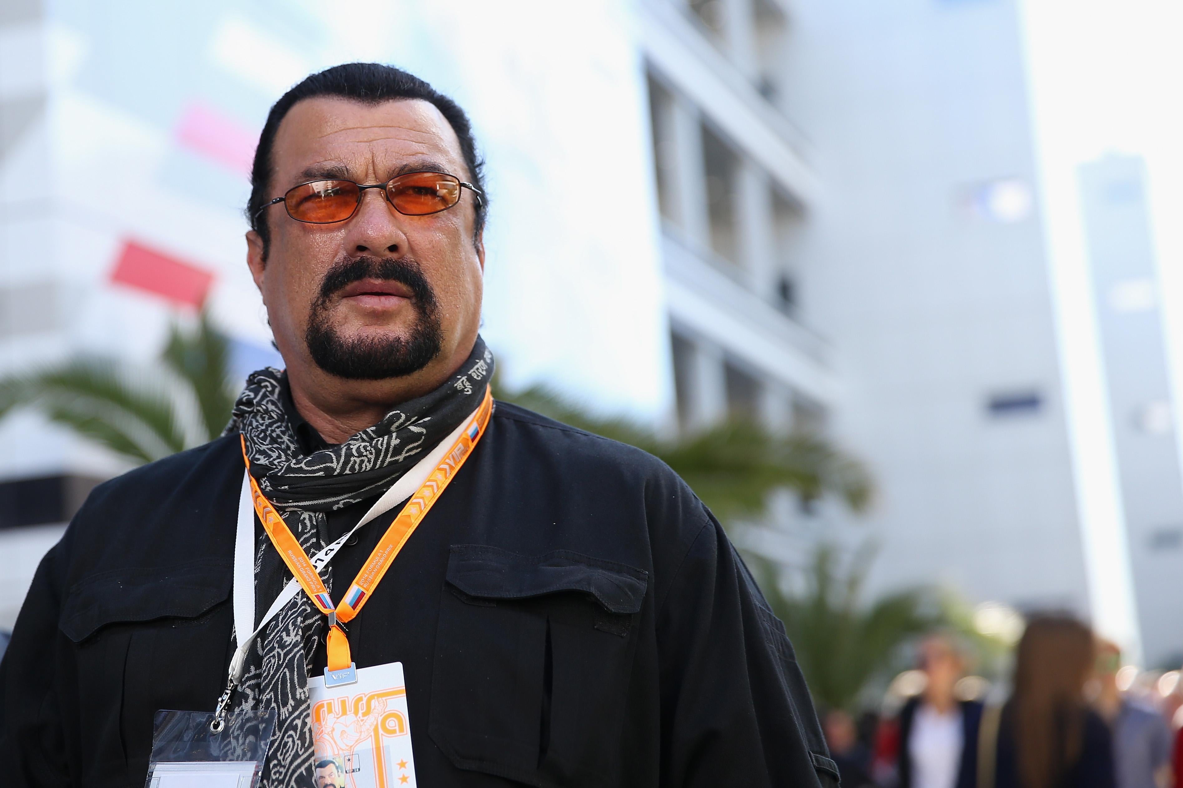 SOCHI, RUSSIA - OCTOBER 11:  Actor Steven Seagal  attends qualifying ahead of the Russian Formula One Grand Prix at Sochi Autodrom on October 11, 2014 in Sochi, Russia.  (Photo by Clive Mason/Getty Images)