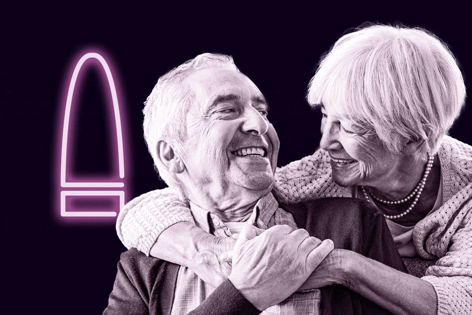 Older couple embracing.