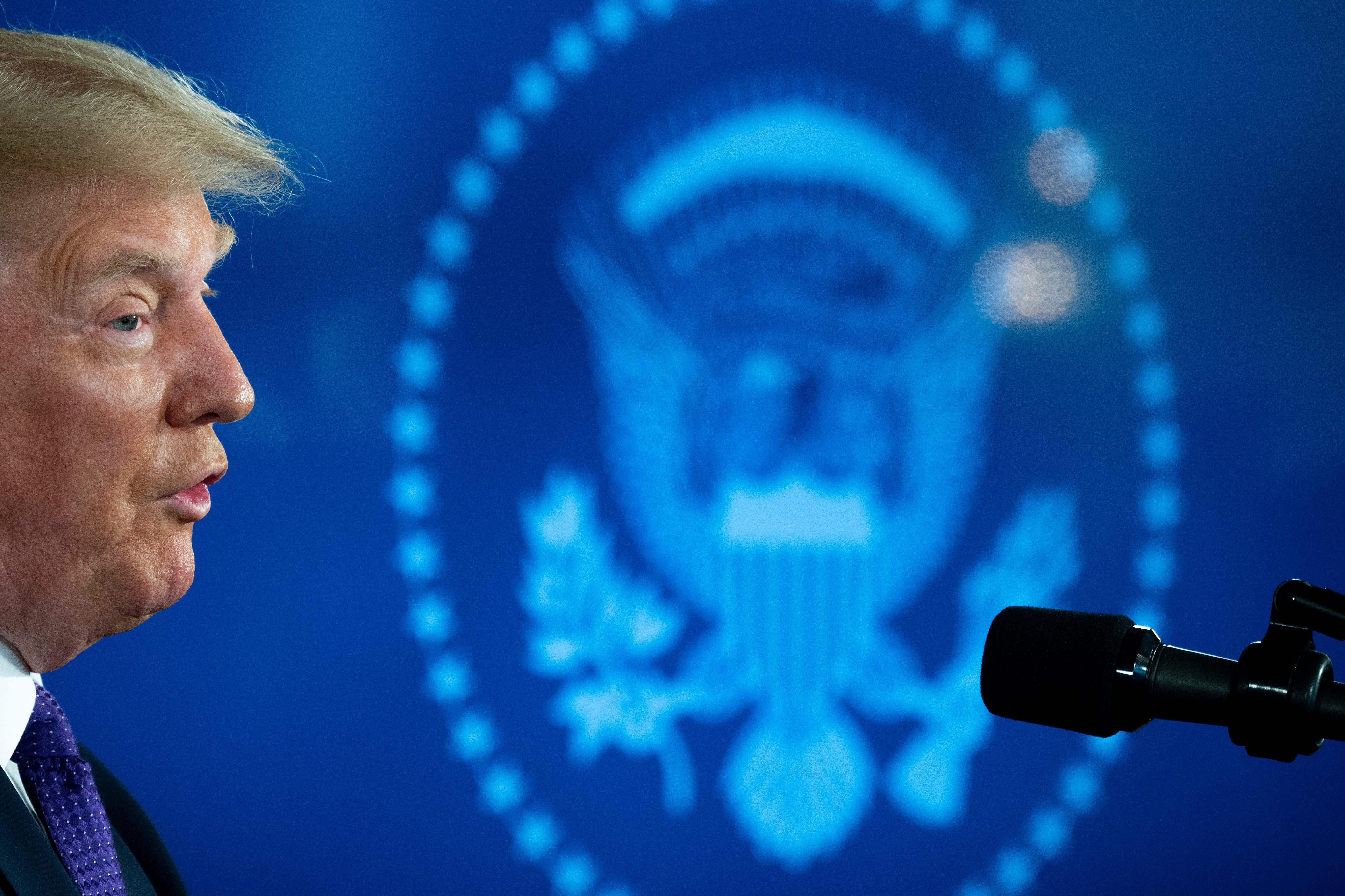 President Donald Trump speaks during a press conference in Bedminster, New Jersey, on August 15, 2020.