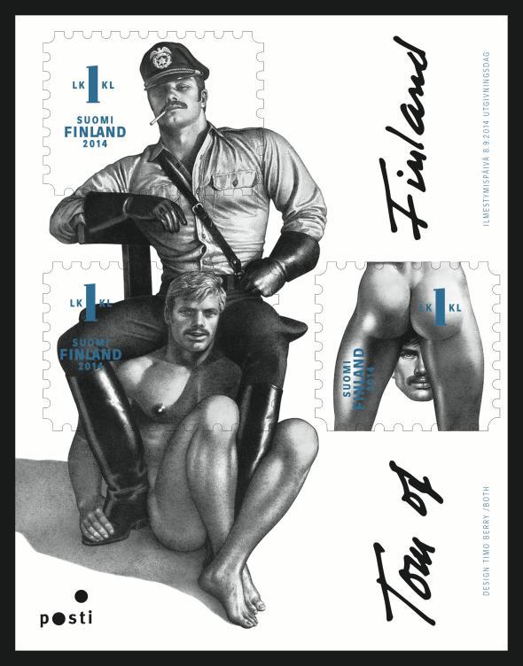 Sheet of the Tom of Finland stamps.