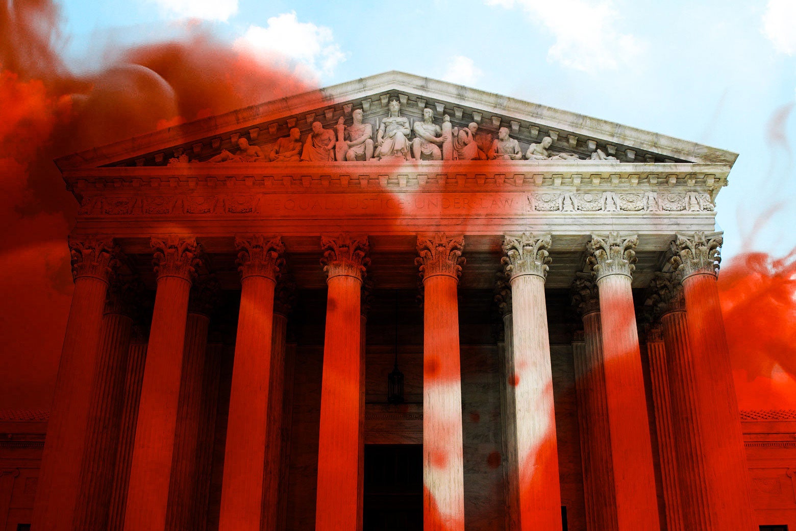 An image of the Supreme Court building, overlaid with red.