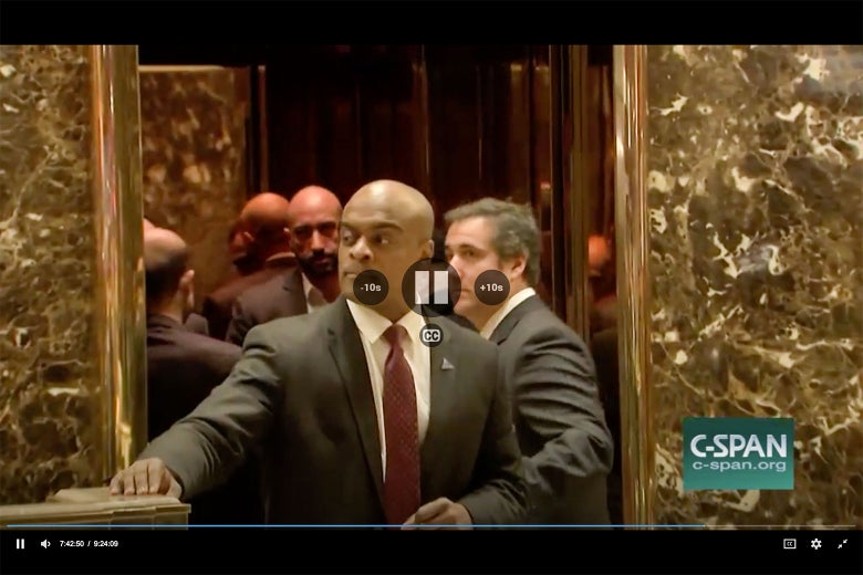 Screen capture of Michael Cohen and a man who might be Ahmed Al-Rumaihi on Dec. 12, 2016.