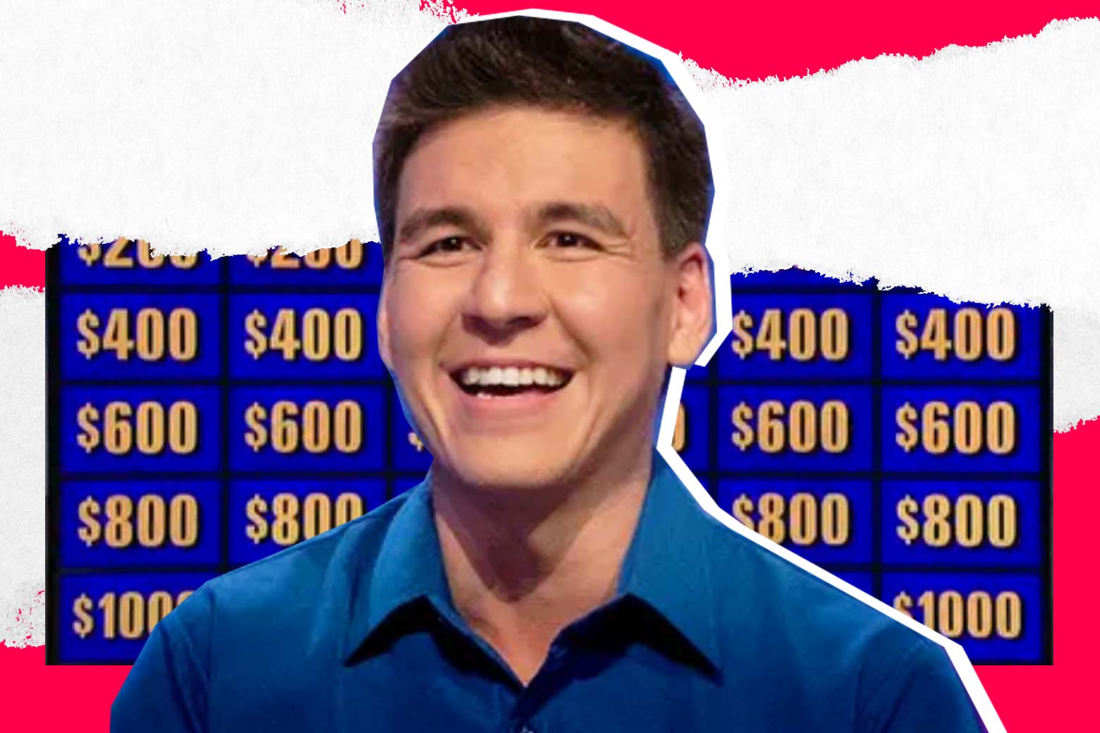 James Holzhauer in front of a Jeopardy! board.