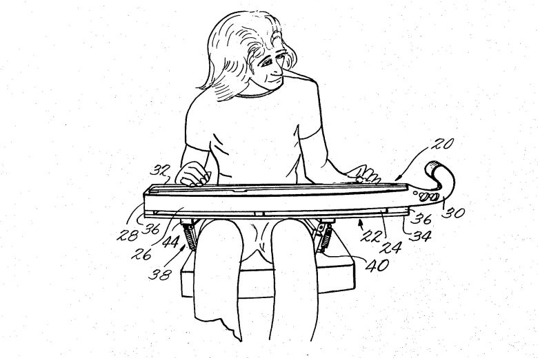 A drawing of a man playing the dulcimer.