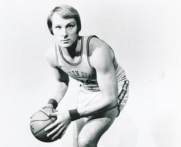 Golden State Warriors 1972 publicity photo of basketball player Rick Barry.