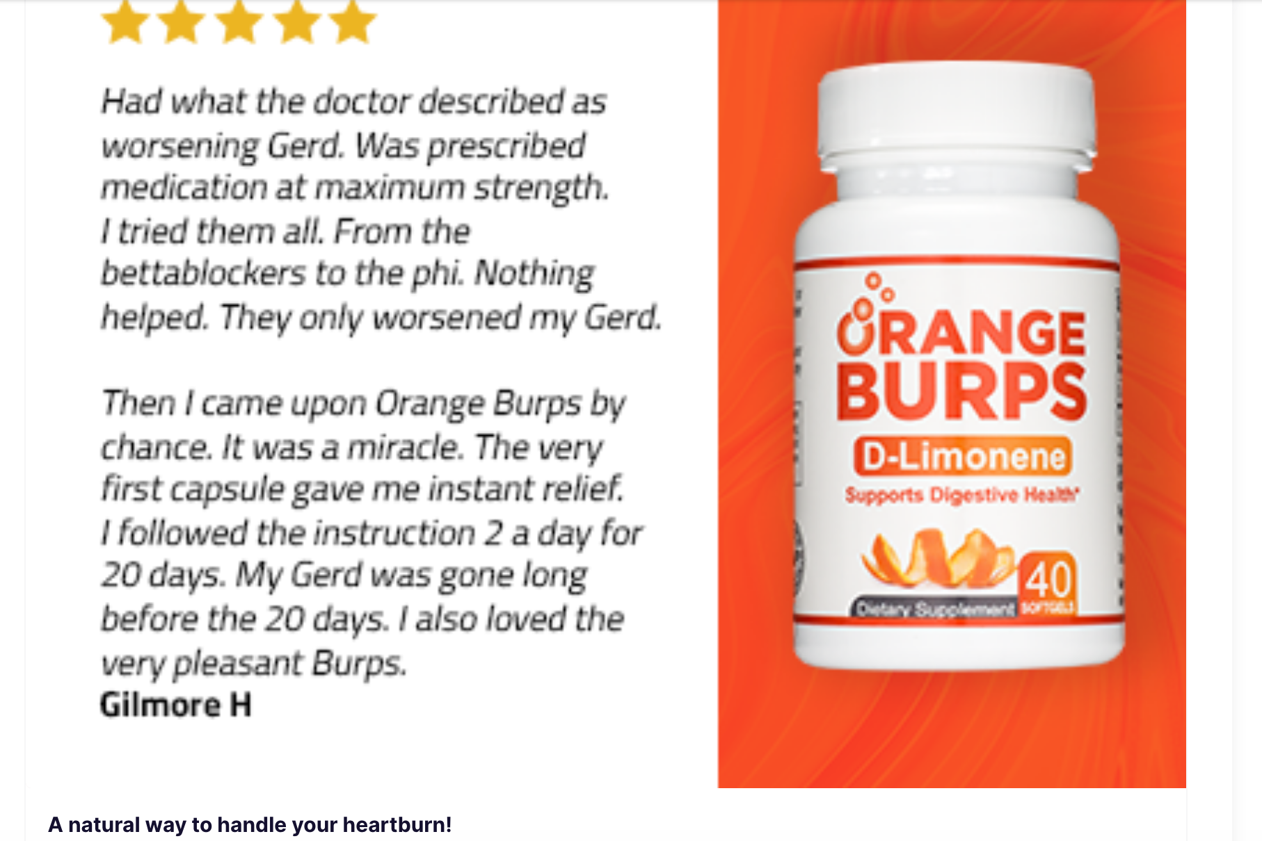 A digital ad for a medication called "Orange Burps"