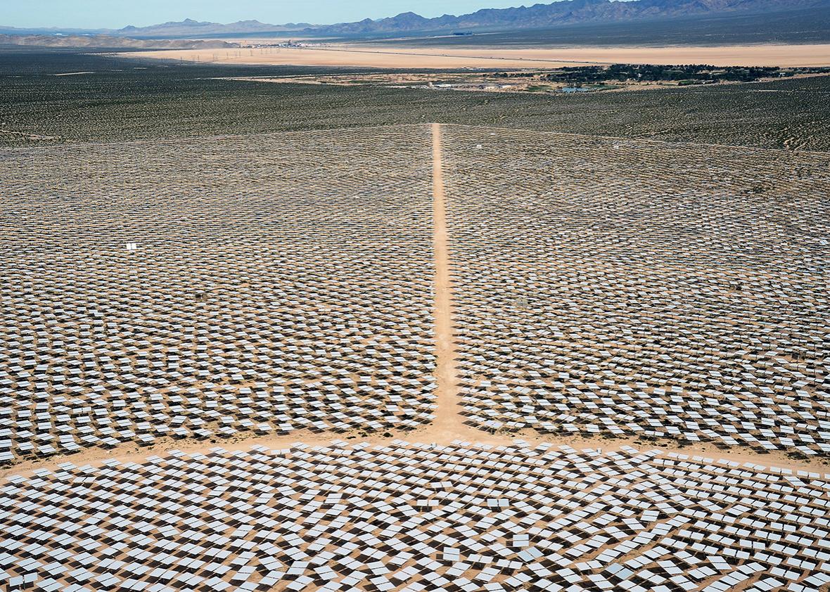 Heliostats at the Ivanpah Solar Electric Generating System in the Mojave Desert in California near Primm, Nevada.