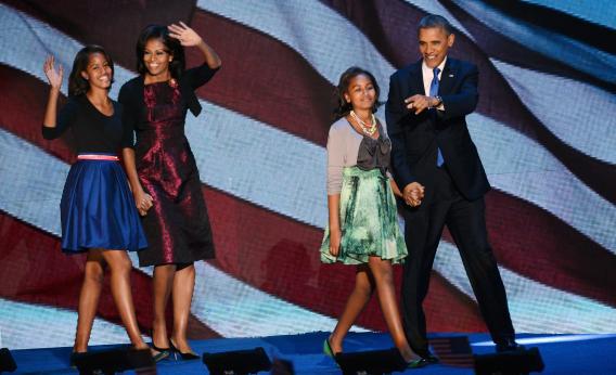 Barack Obama and family celebrate his victory.