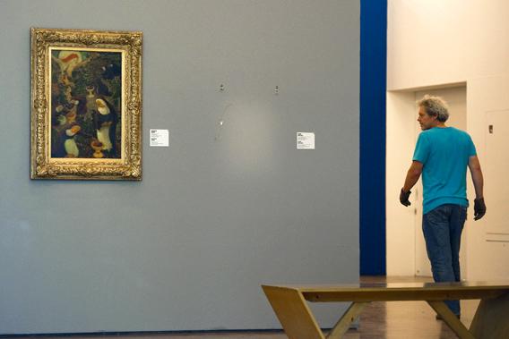 A empty spot on the wall marks the place where the stolen Henri Matisse painting was in Rotterdam's Kunsthal art gallery in the Netherlands.