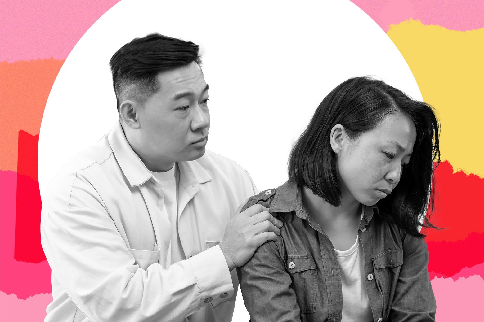 Man comforting a woman next to him.