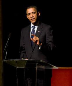 President Barack Obama speaks at the memorial service for Ambassador Richard Holbrooke on January 14, 2011 at the Kennedy Center in Washington, D.C.