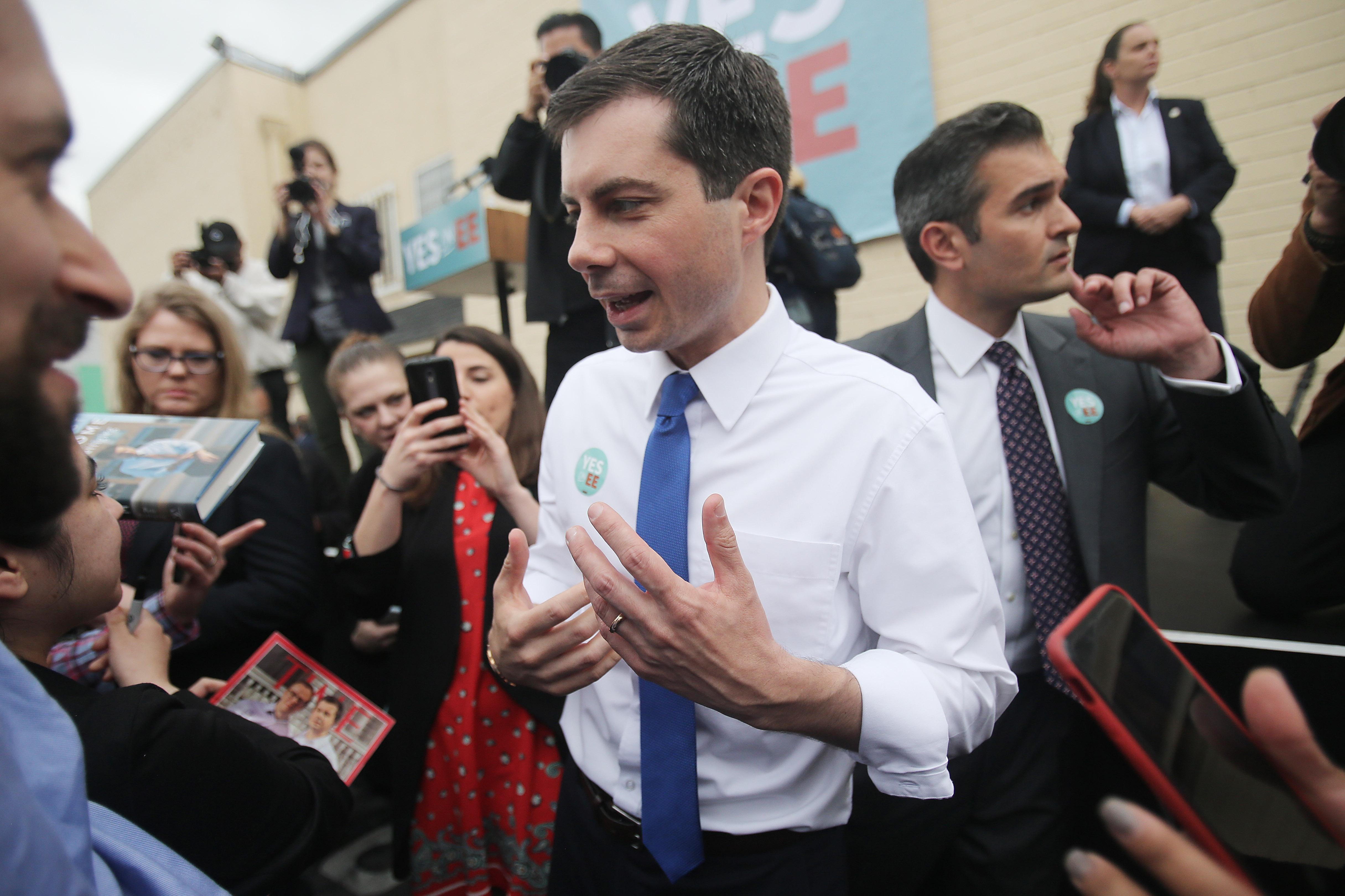 Pete Buttigieg greets supporters in Los Angeles on Thursday.