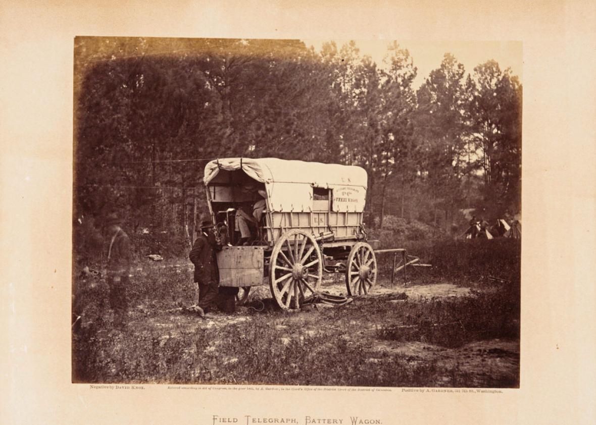 Field telegraph, battery wagon, September, 1864, from Gardner's Photographic Sketch Book of the War. Volume 2.