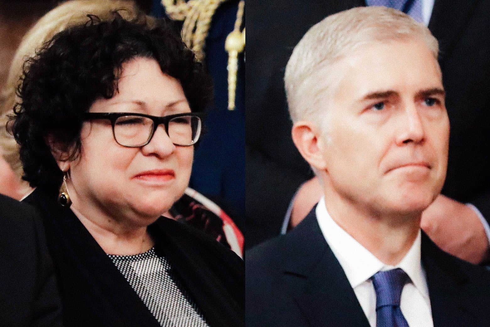 Side by side images of Supreme Court Justices Sonia Sotomayor and Neil Gorsuch.