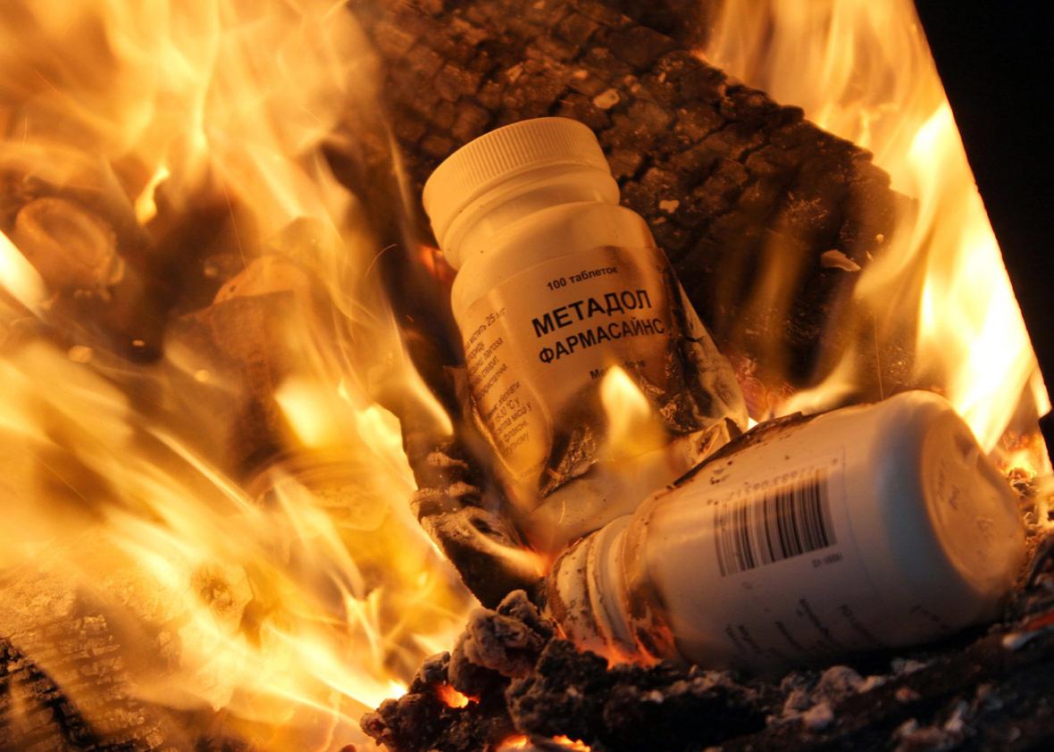 Bottles of synthetic opioid Methadone