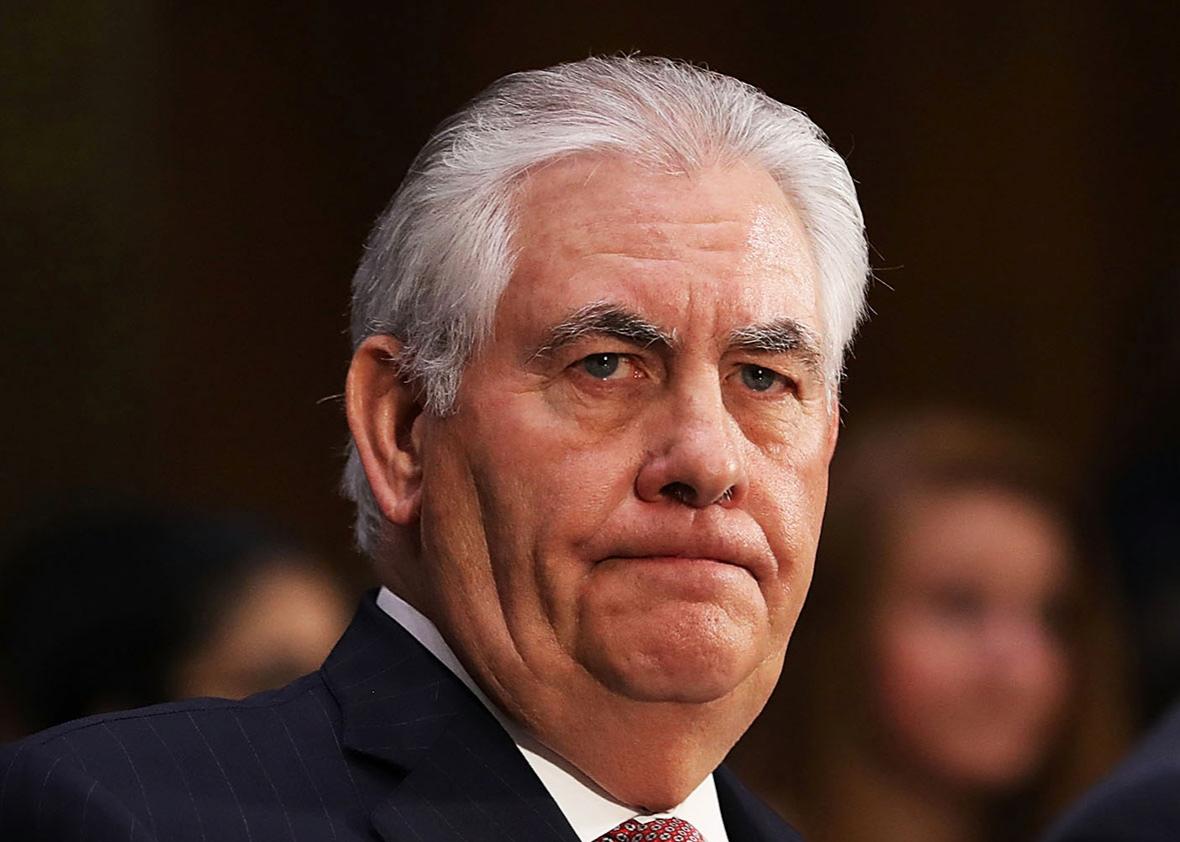 Rex Tillerson sits in on his confirmation hearing for Secretary of State in the Dirksen Senate Office Building on January 11, 2017 in Washington, DC.