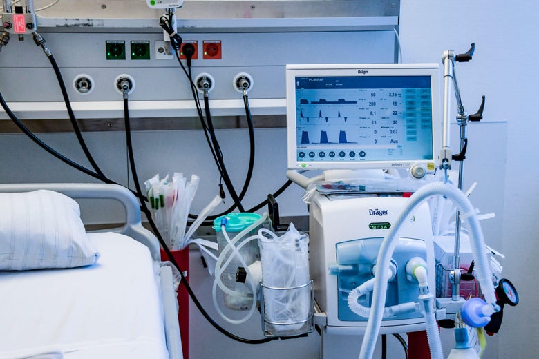 A ventilator during an instruction of doctors at the Universitaetsklinikum Eppendorf in Hamburg, on March 25, 2020.