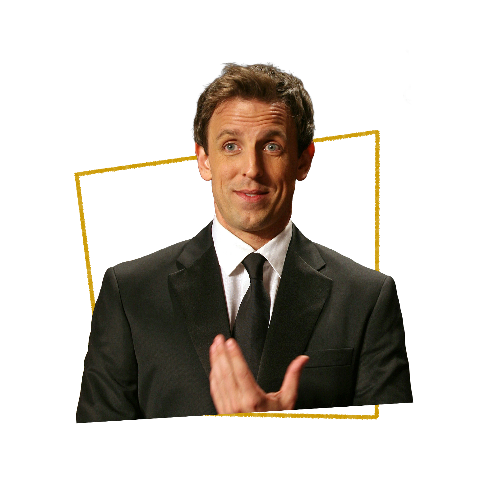 Seth Meyers with his eyebrows raised.
