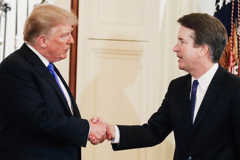 President Donald Trump introduces U.S. Circuit Judge Brett M. Kavanaugh as his nominee to the United States Supreme Court during an event on July 9 in Washington.