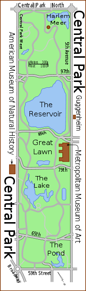 Map of Central Park, showing the major features and streets