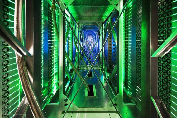 Google data center behind server aisle