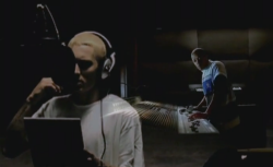 Eminem and Dr. Dre in the video for "Cleanin' Out My Closet"