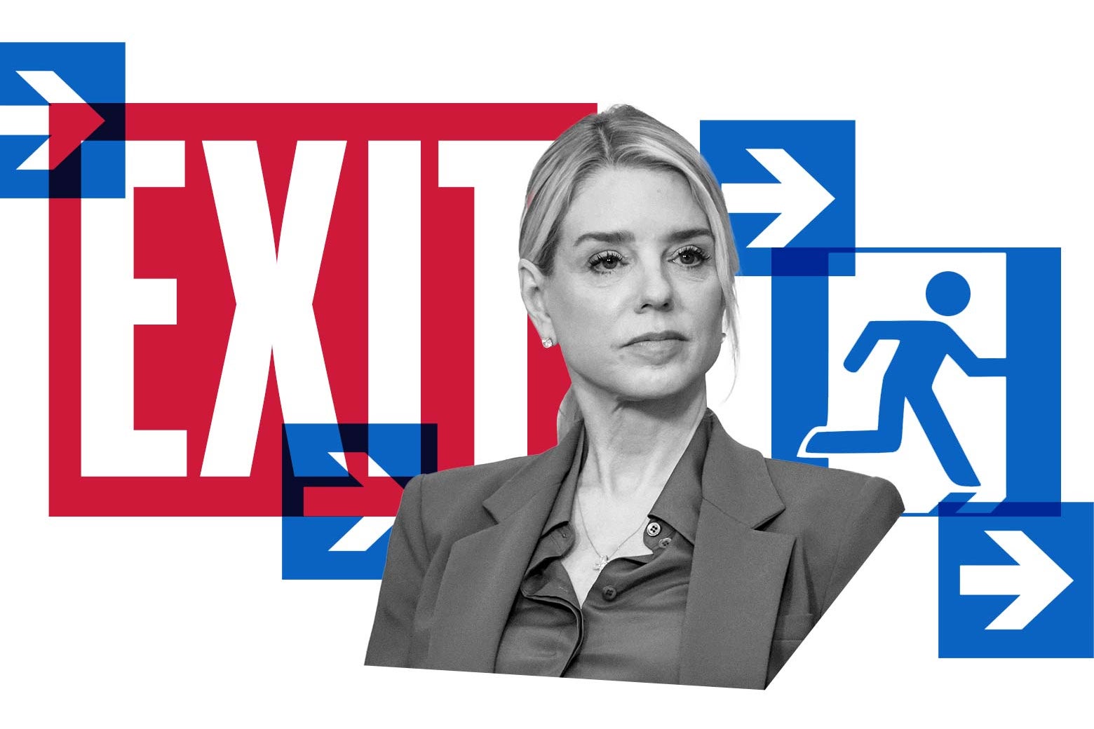 Pam Bondi and a giant Exit sign.