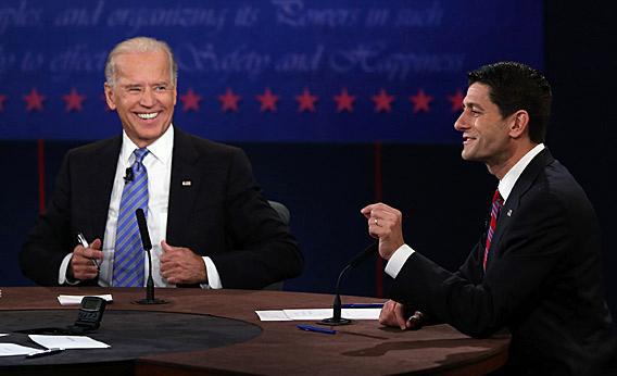 U.S. Vice President Joe Biden (L) and Republican vice presidential candidate U.S. Rep. Paul Ryan (R-WI) (R) participate in the vice presidential debate.