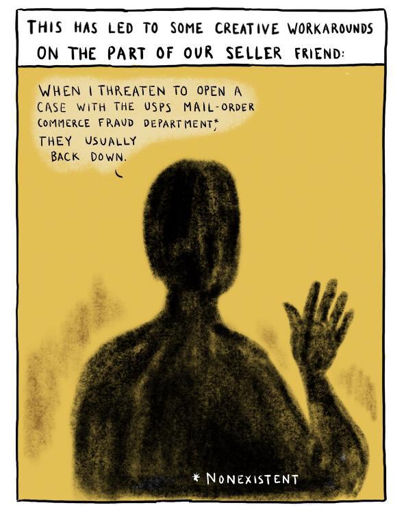 A panel from a comic about scam artists.