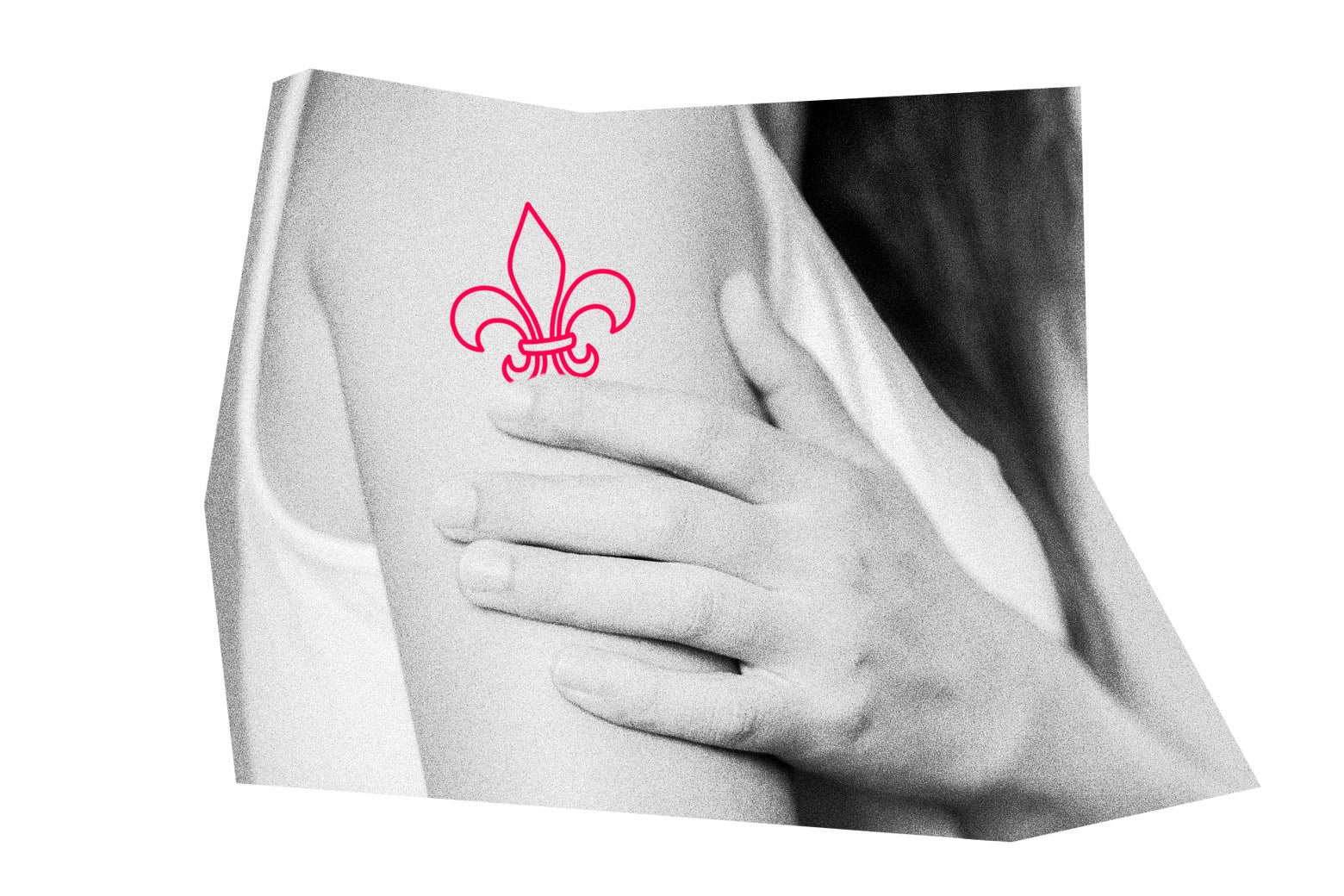A fleur-de-lys illustrated on a woman's arm.