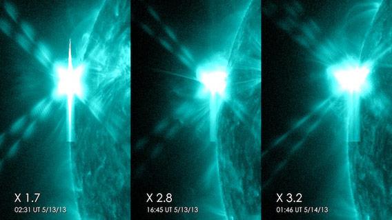 Sun blows out three flares