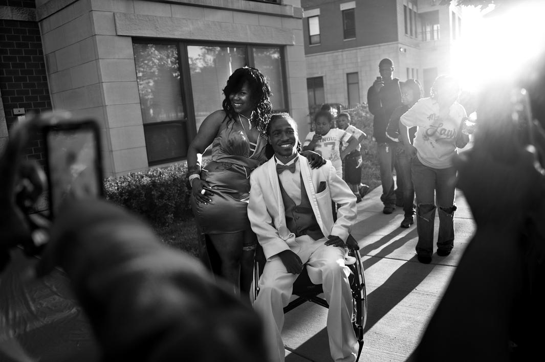 Ondelee Perteet picks up his prom date. After struggling for yea,Ondelee Perteet picks up his prom date. After struggling for years with a spinal cord injury, Ondelee makes it to his high school prom. He graduated two weeks later. Bronzeville, Chicago, 2011