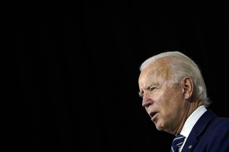Joe Biden speaks to a crowd about economic recovery after the pandemic.