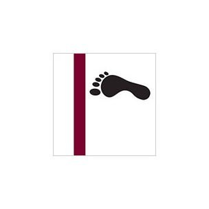 An illustration of a foot behind a red line.