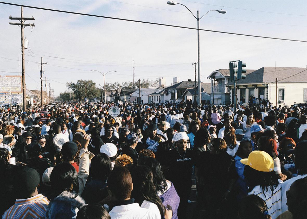 The To Be Continued Brass Band approaches the end of the parade