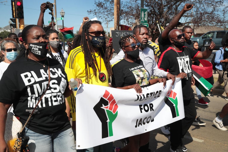Family members of Jacob Blake march with supporters to the Kenosha County Courthouse on August 29, 2020 in Kenosha, Wisconsin.