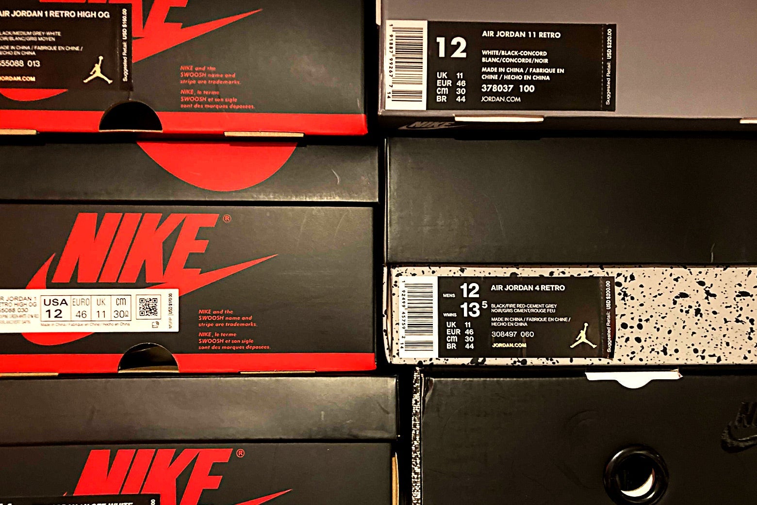 Stacks of Nike sneaker boxes