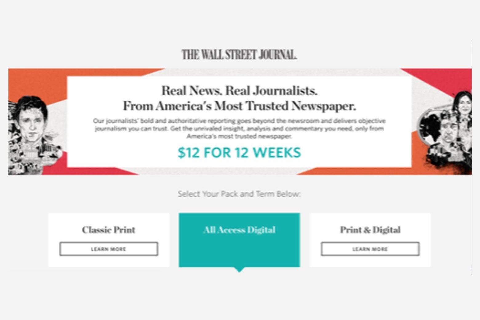 A WSJ ad that says "real news. real journalists"