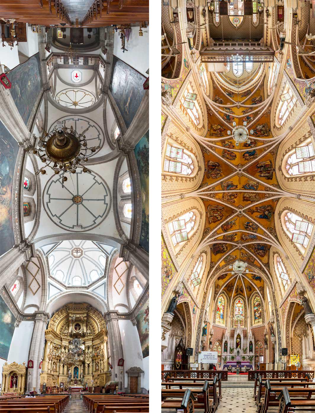 Left: Iglesia de San Francisco, Mexico City. Right: Catherdral of the Holy Name, Mumbai, India.