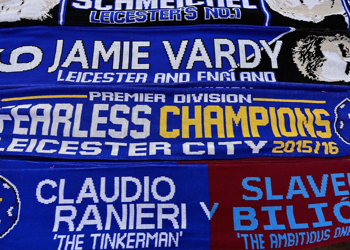 Scarfs on sale ahead of the Barclays Premier League match between Leicester City and West Ham. 