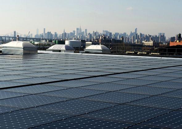 The rooftop of Jetro Restaurant Depot in the Bronx is covered with solar panels, seen here on Jan. 17, 2014. 
