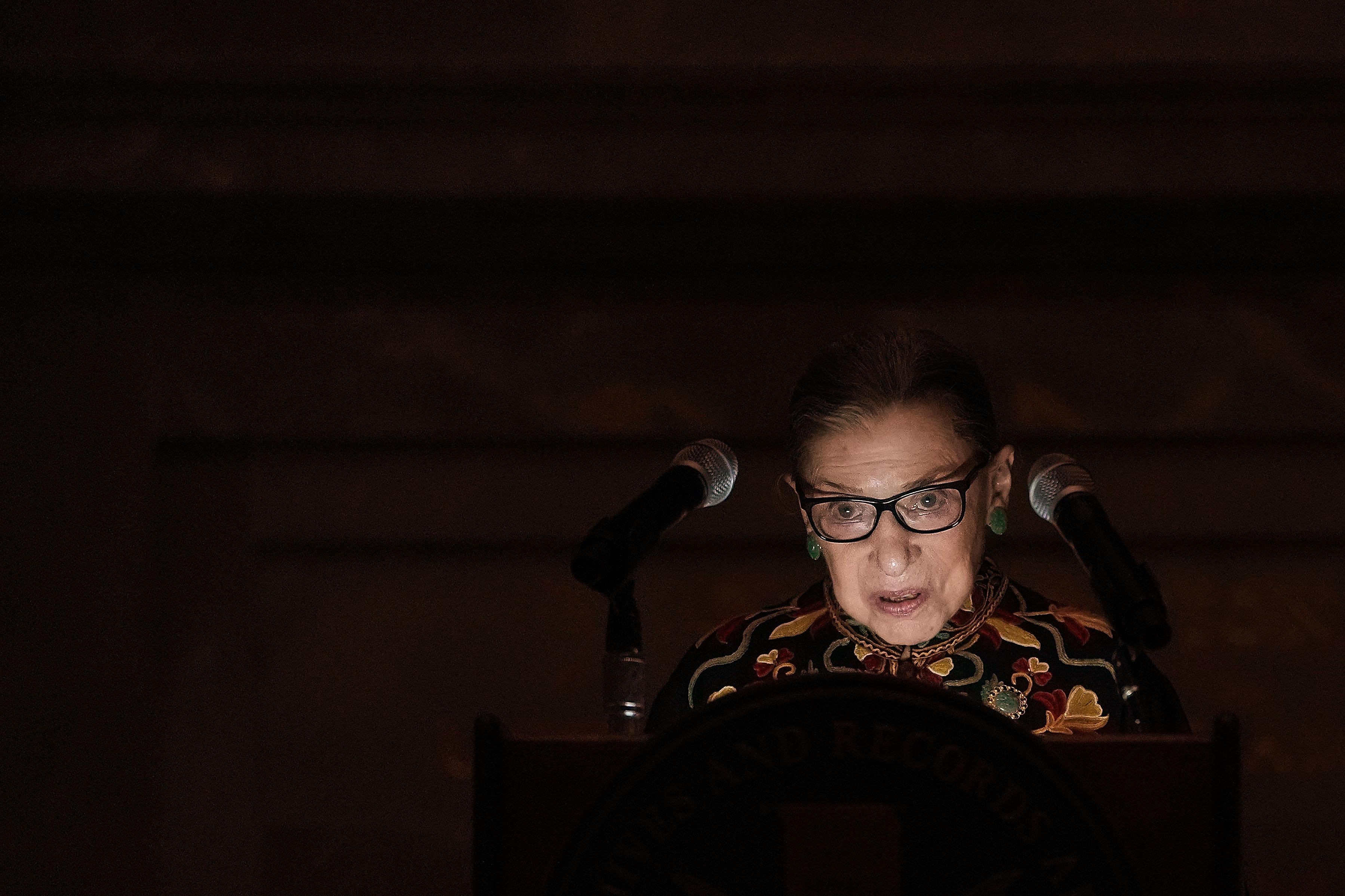 Supreme Court Justice Ruth Bader Ginsburg speaks during a naturalization ceremony at the Rotunda of the National Archives December 14, 2018 in Washington, D.C.