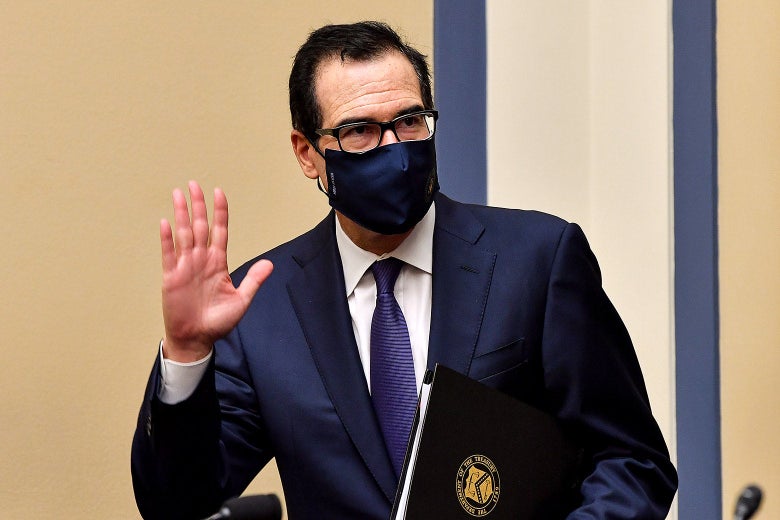 Steve Mnuchin in a face mask.