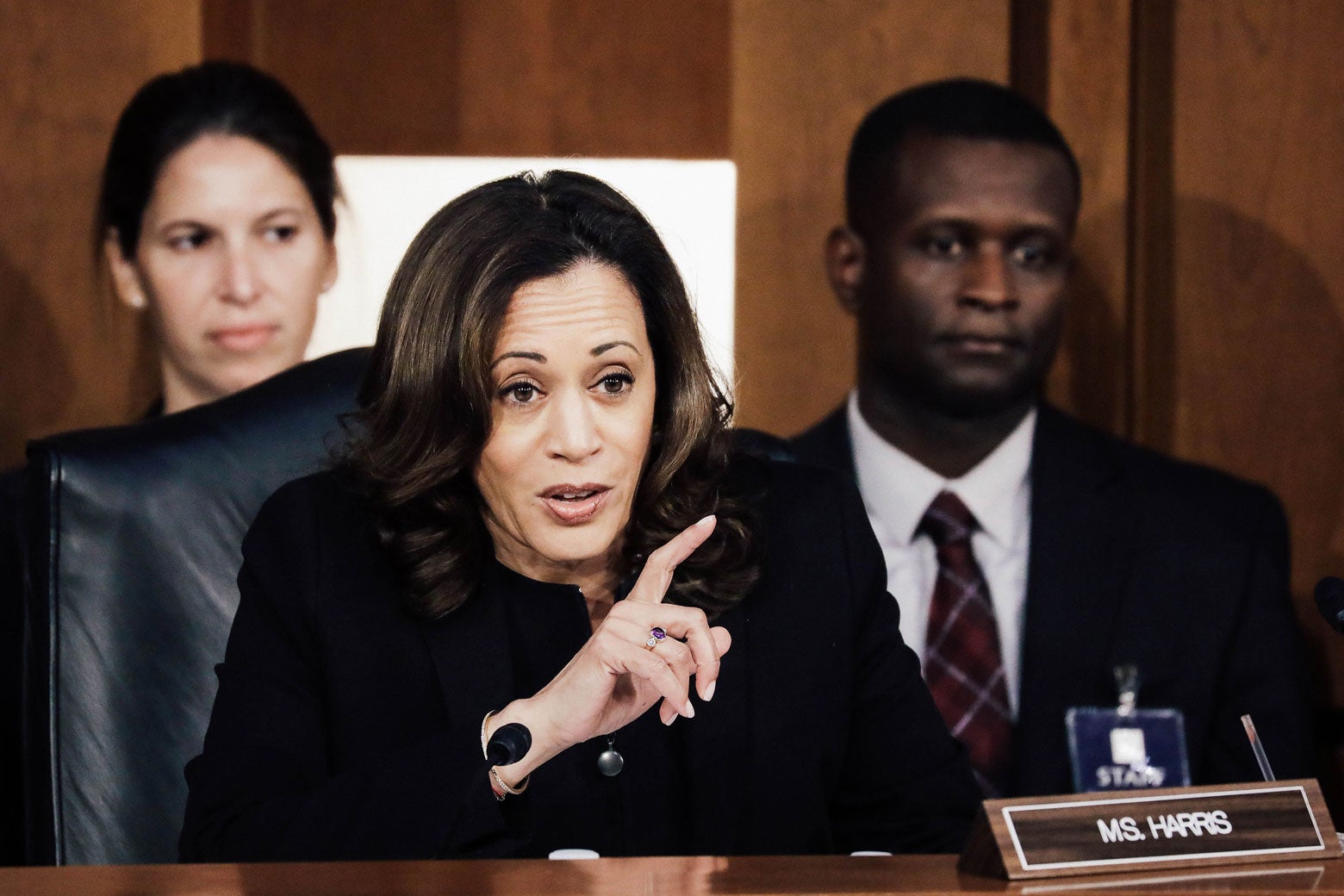 Sen. Kamala Harris questions Supreme Court nominee Judge Brett Kavanaugh on the third day of his Supreme Court confirmation hearing on Thursday.