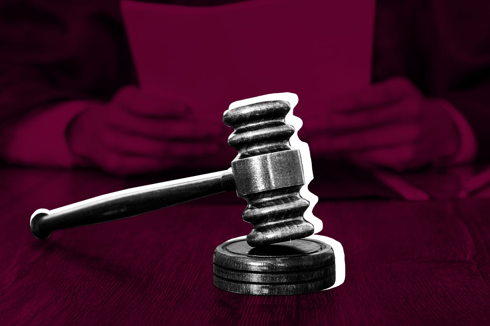 Photo illustration of a gavel on the bench.