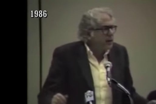 Screenshot of video of Bernie Sanders speaking in 1986.