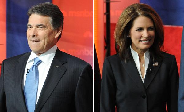 Republican presidential candidates, US Representative Michelle Bachmann and Texas Governor Rick Perry.