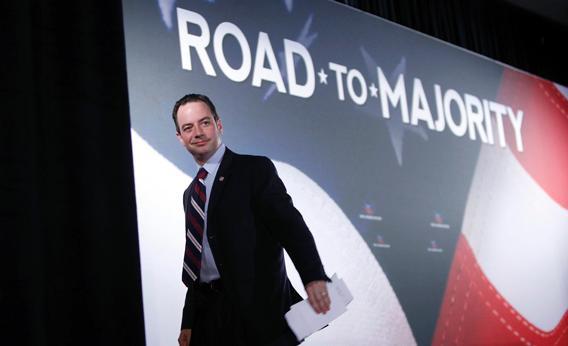 Republican National Committee Chairman Reince Priebus leaves the stage after addressing the Faith and Freedom Coalition "Road to Majority".
