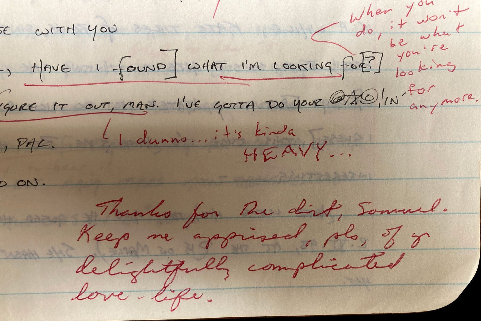 The journal entry in which Bailey replies, "Thanks for the dirt, Samuel."