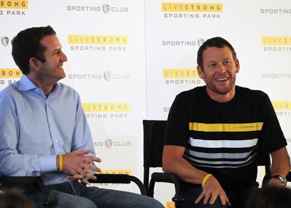 Livestrong CEO Doug Ulman and Lance Armstrong in Kansas City in 2011